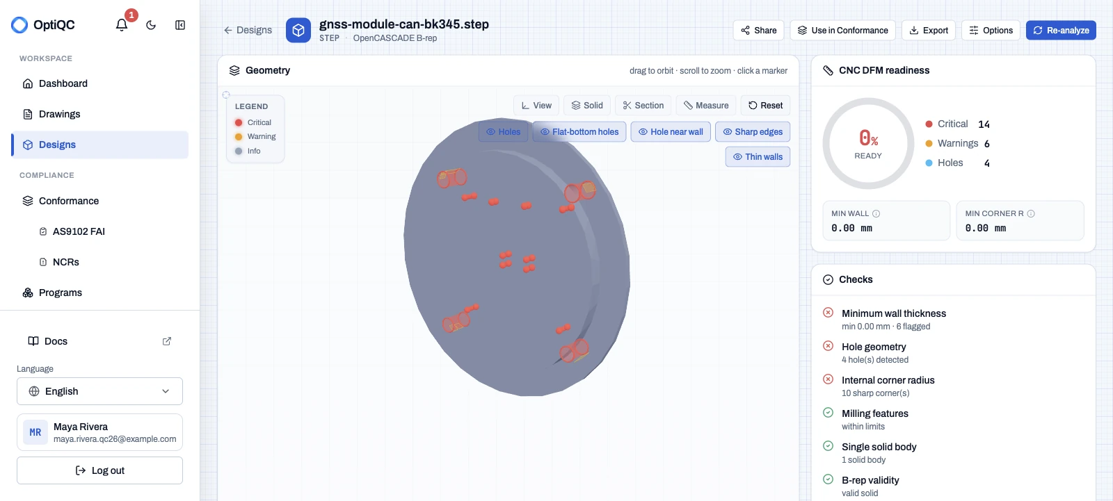 OptiQC 3D DFM readiness viewer